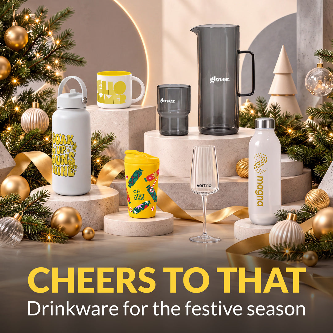 Christmas drinkware gift inspiration, with sample branding
